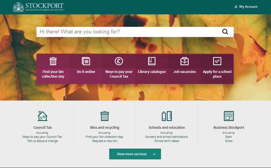 A screengrab of the Stockport Council website