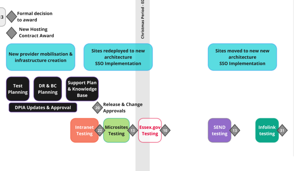 A project plan showing key activities in a website migration